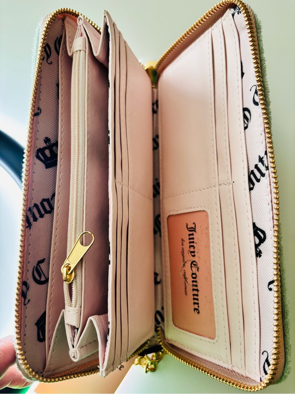 Juicy Couture Mint Green Velvet Wallet with Pink Trim and Gold Script - Picture 6 of 7